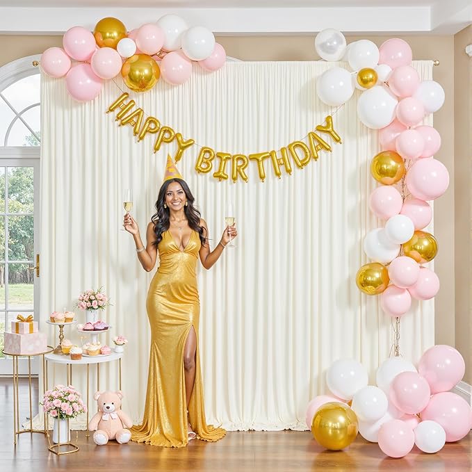 4 Panels Ivory Backdrop Curtain for Wedding Parties Wrinkle Free Ivory Photo Curtains Backdrop Drapes Fabric Decoration for Baby Shower Photoshoot 20ft(W) x 10ft(H)