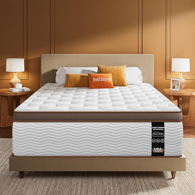 BedStory Queen Mattress - 14 Inch Breathable Hybrid Mattress with 2.0mm Advanced Pocket Spring - Extra Spinal Support and Motion Isolation, CertiPUR-US, 365-Night Trial