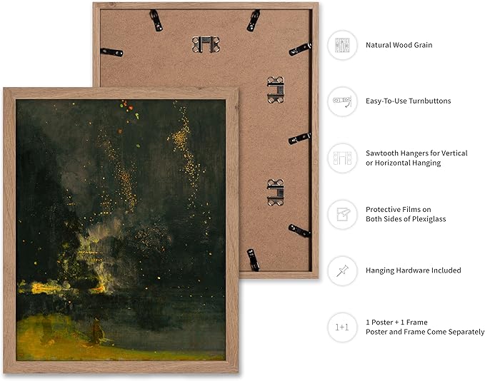 Poster Master Vintage Nocturne in Black and Gold Painting Poster - Retro The Falling Rocket Print - Abstract Art - Moody Art - Landscape Art - Office or Living Room Decor, 8x10 Beige Framed