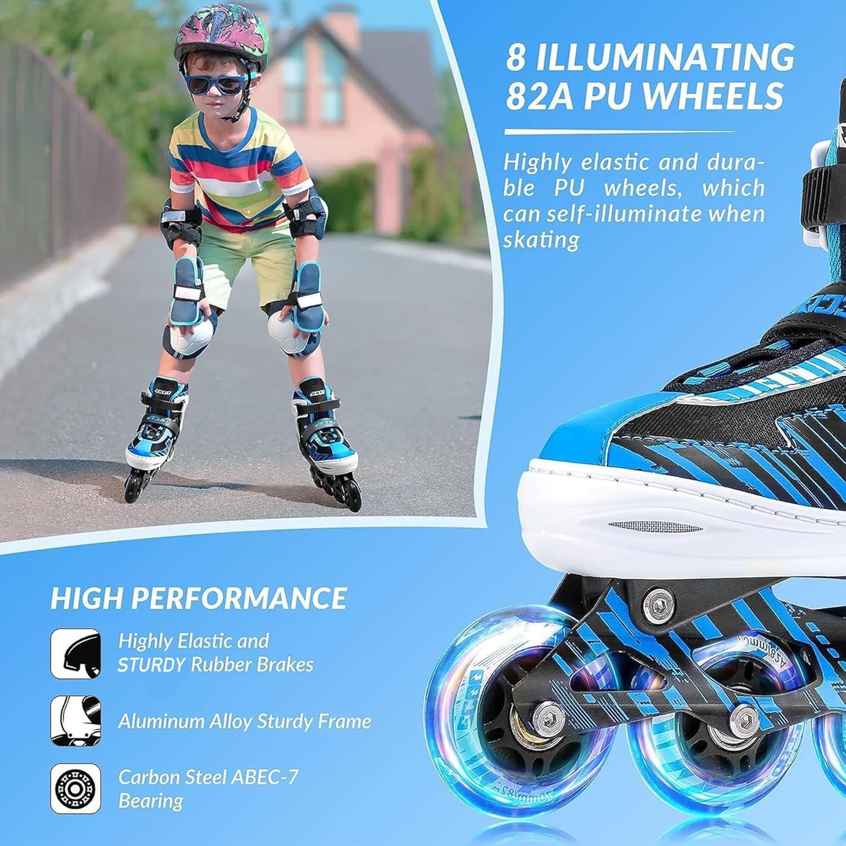 Skiennix Adjustable Inline Skates for Kids | Light-Up Wheels | Ages 5-12 | Perfect for Beginners