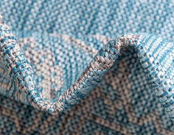 Unique Loom Outdoor Traditional Collection Area Rug - Antique (7' 1" x 10' Rectangle, Light Aqua/ Gray)