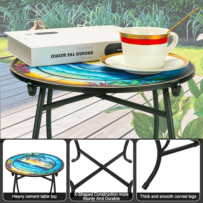 Fashion&cool Patio Side Table, 14 Inch Weather Resistant Metal Side Table, Small Round Outdoor End Table Accent Side Table for Patio Yard Porch Balcony Garden Bedside Plant Stand Indoor Outdoor