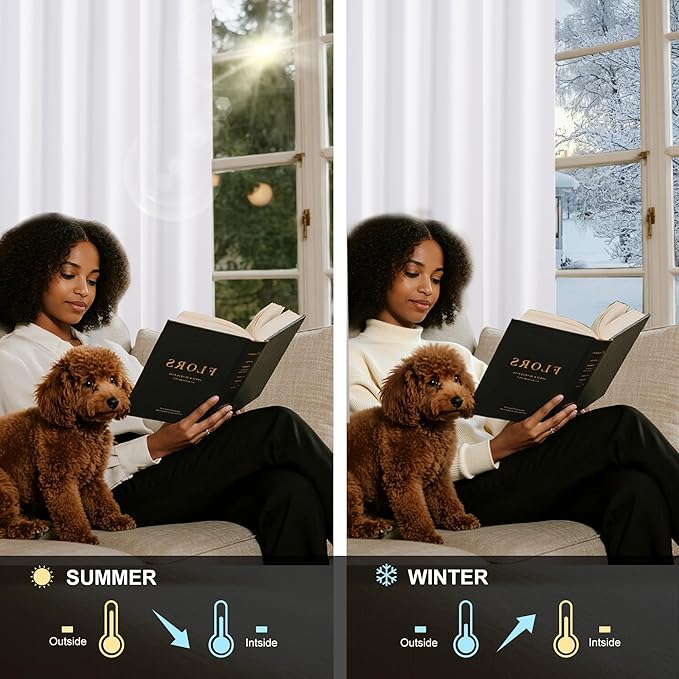 NICETOWN 100% Blackout Window Curtain Panels 102 inch Length for Living Room, Set of 2, Snow White, 55 inches Wide, Thermal Insulated Extra Long Drapes