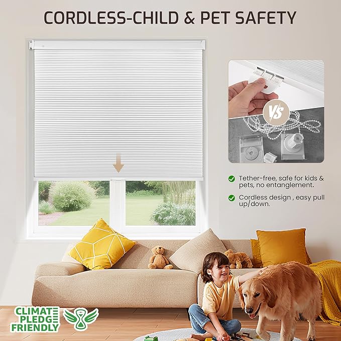 Grandekor No Tools No Drill Cordless Cellular Shades, UV Protection Privacy No