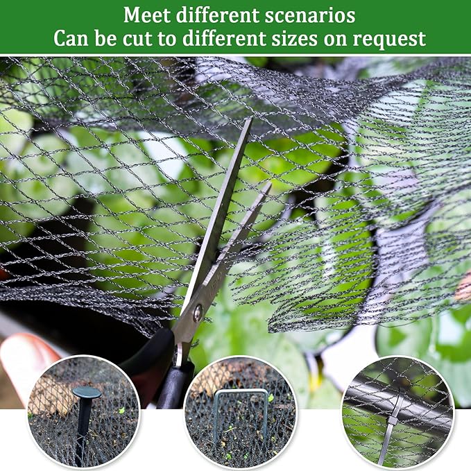 Bird Netting, 13 X 40 Ft Reusable Protective Garden Netting Cover for Plants Fruit Trees Vegetables, Heavy Duty Poultry Fence Animal Barrier with Ties and Staples, Strawberry Netting for Birds