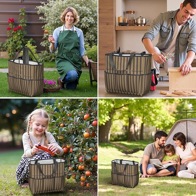 Classic Checkered Garden Tool Bag - Waterproof Garden Tote with 8 Pockets, Large Storage Home Organizer Gardening Tool Oxford Bag for Garden Tools Kits Holder, Gardening Gift for Women & Men