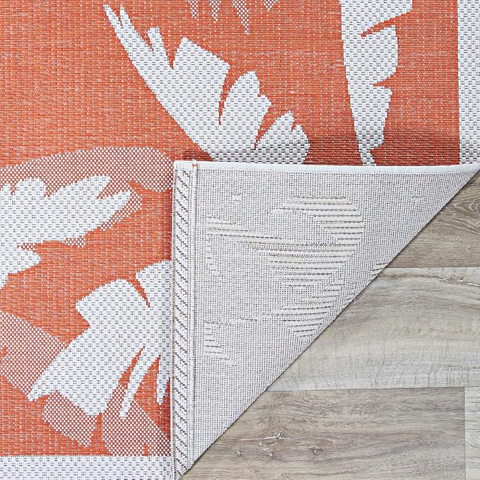 Couristan Monaco Indoor Outdoor Area Rug – Coastal Flora 5'3" x 7'6" in Ivory Orange – Flatwoven, Hose Washable, Pet Friendly Rug for Patio, Porch and Home Decor