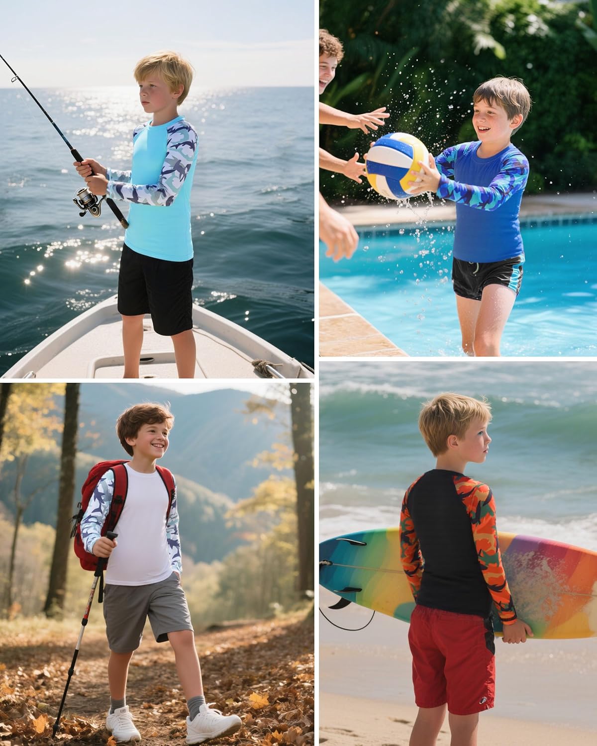 Skiennix Boys Rash Guard Swim Shirt - Long Sleeve UPF 50+ UV Protection | Quick Dry Surf & Beach Wear