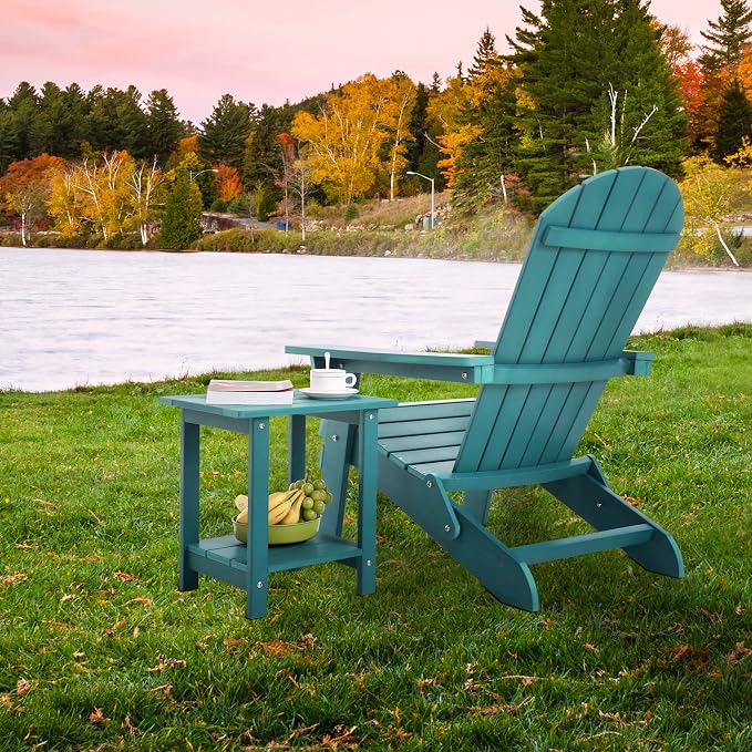 Meluvici Double Adirondack Side Table Weather Resistant, Outdoor Rectangular End Table for Adirondack Chair, Aruba