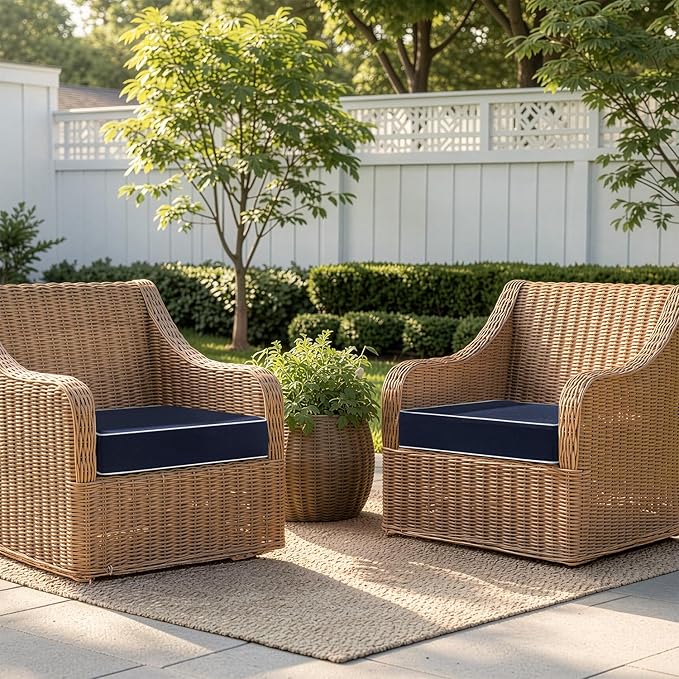 MIULEE Navy Outdoor Chair Cushions Set of 2, 19x19x3 Inch Waterproof Patio Seat Cushions for Outdoor Furniture Couch Sofa, 3 Year Color Fastness High Density Foam with Adjustable Ties