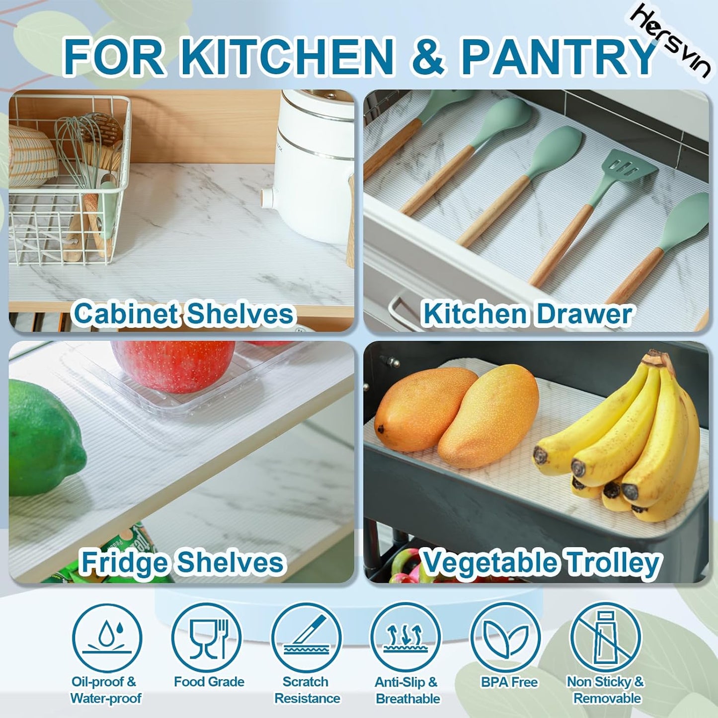 Shelf Liners 20 in x 20 ft EVA Drawer Mats, Non-Adhesive Cupboard Protector, Kitchen Cabinet Lining Fridge Liner (White Marble Stripe, 50.8x610cm)