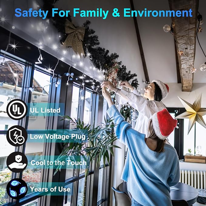 792 LED Christmas Outdoor Lights with 176 Drops, 82ft Hanging Curtain Lights 8 Modes, Christmas Fairy Lighs with Timer & Memory for House Roof Holiday Wedding Holiday Decor (Cool White)