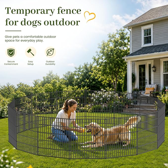 10 Panels No Dig Decorative Outdoor Garden Fence for Yard, 24 in(H) X 20 ft(L) Animal Barrier Fencing Rustproof Metal Wire Panel Border for Dog, Rabbits, and Patio Temporary Ground Stakes