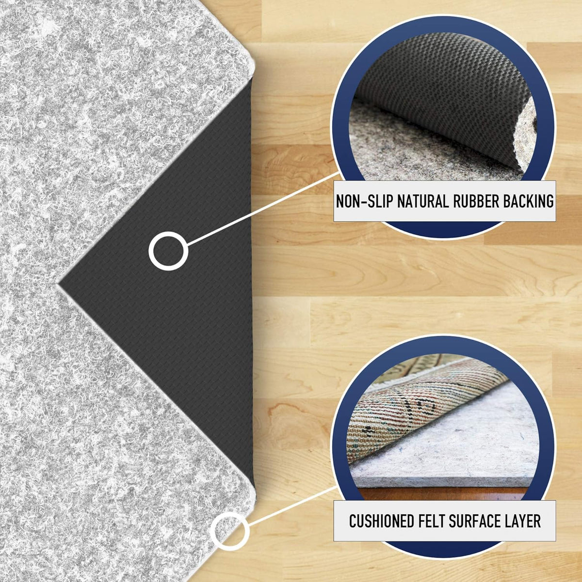 RUGPADUSA - Dual Surface - 10'x13' - 1/4" Thick - Felt + Rubber - Non-Slip Backing Rug Pad - Safe for All Floors