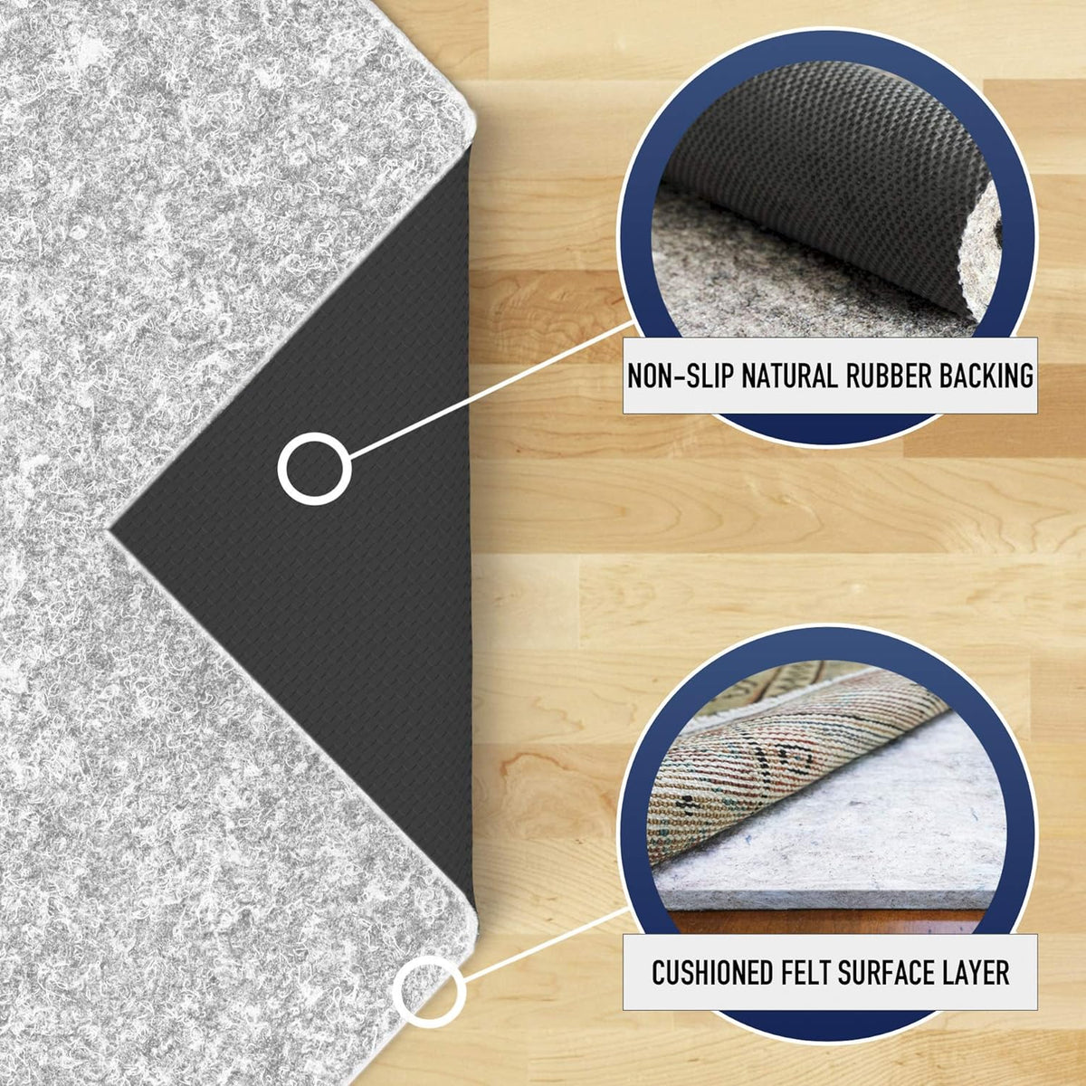 RUGPADUSA - Dual Surface - 9'x11' - 1/4" Thick - Felt + Rubber - Non-Slip Backing Rug Pad - Safe for All Floors