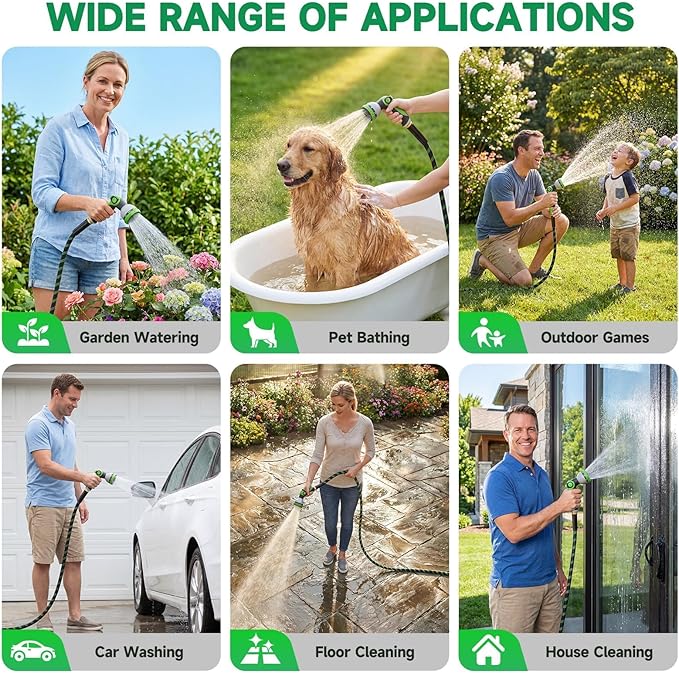 Garden Hose 100 ft Water Hose Flexible Non-Expandable Outdoor Heavy Duty Lightweight Leakproof Kink-free flex Watering Hose Pipe for 3/4 inch Fitting Yard Lawn Outside Car Wash
