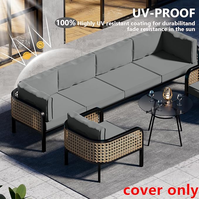 14 Piece Outdoor Patio Waterproof Cushion Covers, Fits 6-Seat Wicker Rattan Sectional Couch Chair Furniture Cover Replacement Set - Fade-Resistant Patio Cushion Covers with Zipper