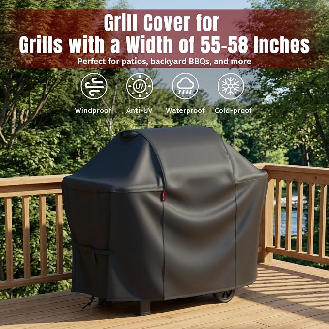SHINESTAR 58 Inch Upgraded Grill Cover for Weber Genesis II 300 Series, Heavy Duty Oxford Fabric BBQ Cover Waterproof UV Protection, Windproof with Adjustable Magic Tape Straps