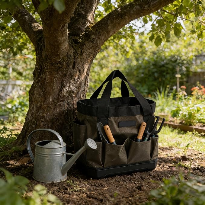 banapoy Tool Bag, 30 x 30 x 23cm Oxford Cloth Heavy Duty Gardening Tote Toolbox with 15 Pockets, Wide Mouth Tool Storage Bag Organizer for Electrician Mechanic Men