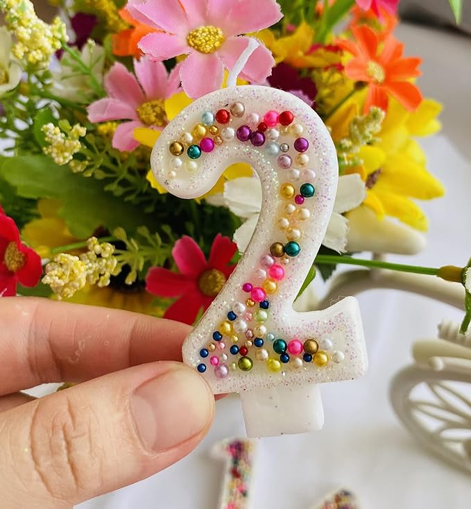 Birthday Candles, Pearl Sequin Number Candle Party Supplies (Number-2)