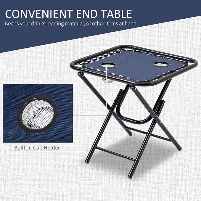 Outsunny Zero Gravity Chair Set with Side Table, Folding Reclining Chair with Cupholders & Pillows, Adjustable Lounge Chairs for Pool, Backyard, Lawn, Beach, Blue