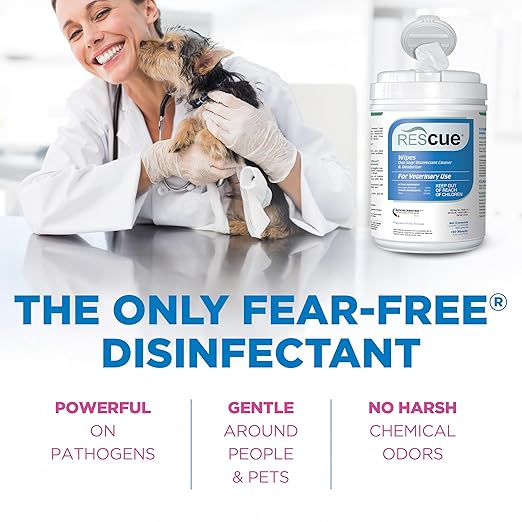 REScue One-Step Disinfectant Cleaner & Deodorizer Wipes for Vet Use – Cleaner for Kennels, Litter Boxes, Vet Offices, Pet Grooming Surfaces – Wipes Canister, 160-Count (Pack of 12)