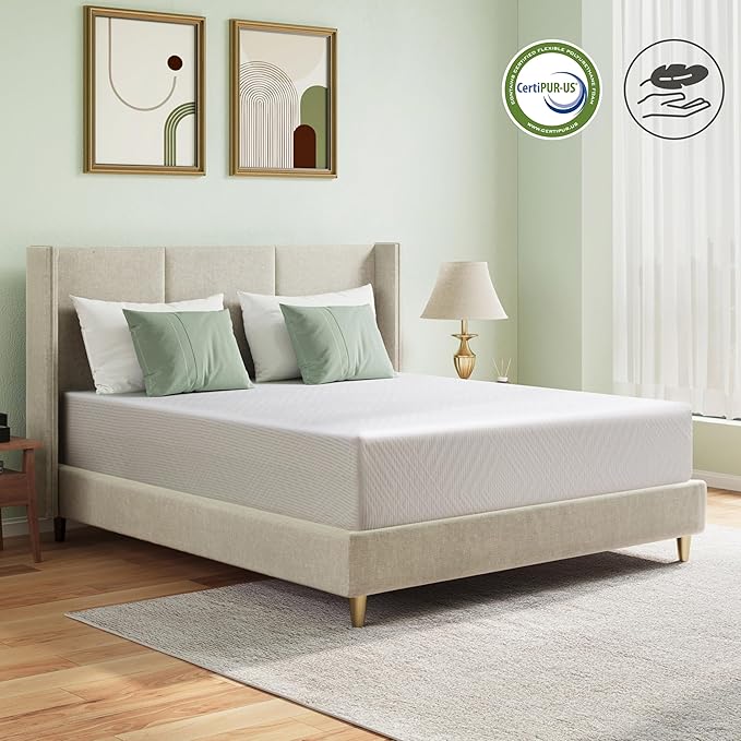 Twin Mattress in a Box, 12 inch Mattresses Made in USA for Kids Bed Single Size Daybed Individual Bunk, Green Tea Memory Foam Mattress for Cool Sleep & Pressure Relief, Medium Firm