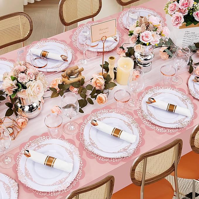 100 Pcs Pink Platos De Barro Mexicanos Paper Placemats 13.5 Inches Cielito Lindo Party Decoration Disposable Scalloped Cinco De Mayo Paper Placemats for Fiesta Mexican Baby Shower Decor