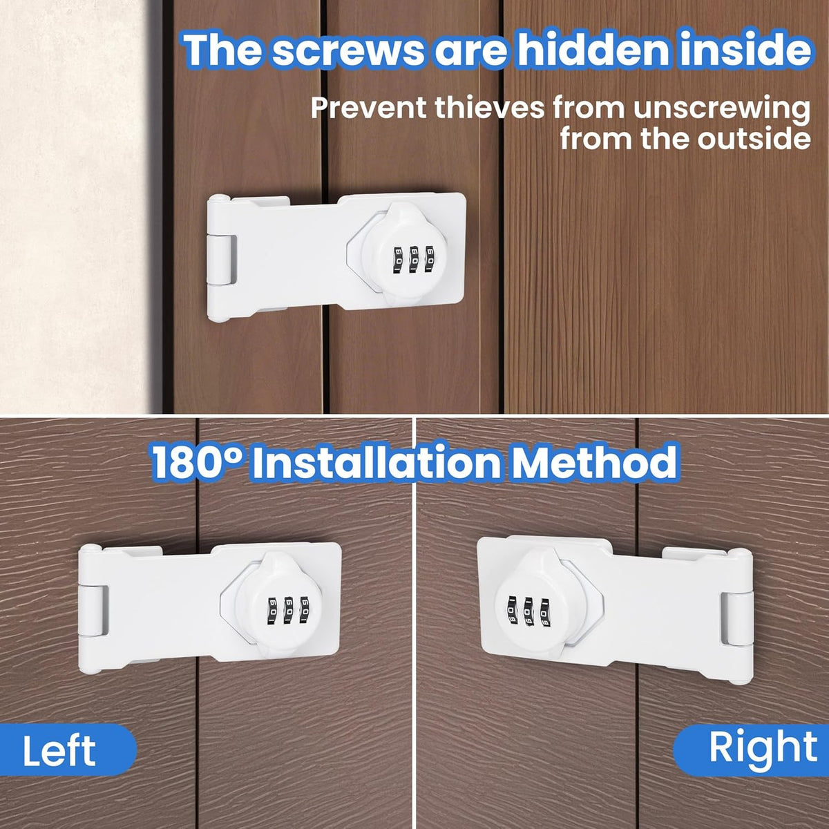 Keyless Cabinet Lock with Combination Code - 3-Digit Password Hasp Latch Lock for Drawers, Bifold Closet Door and Double Sided Door (White, 4.5 Inch, 2 Pack)