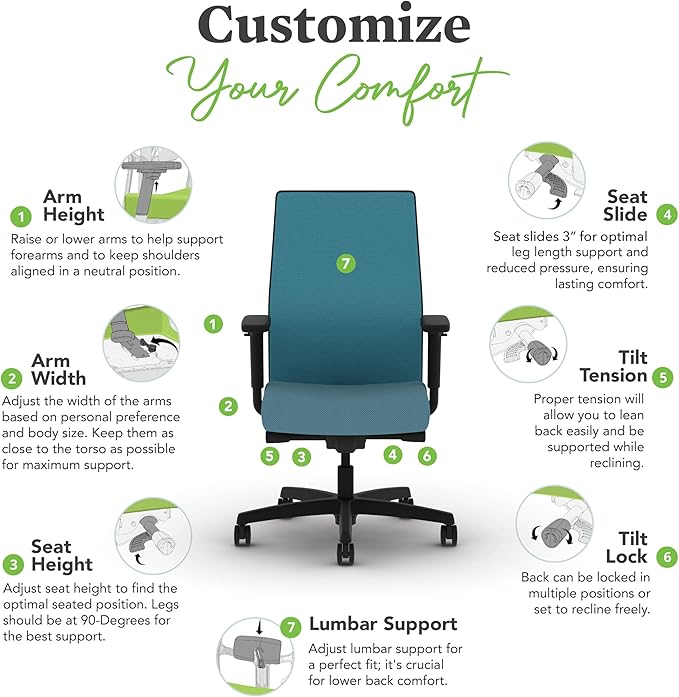 HON Ignition 2.0 Mid Back Task Chair, Spectrum Mesh, Advanced Synchro-Tilt Control, Office Chair with Lumbar Support, Height and Width Adjustable Arms, Black Frame, Sky