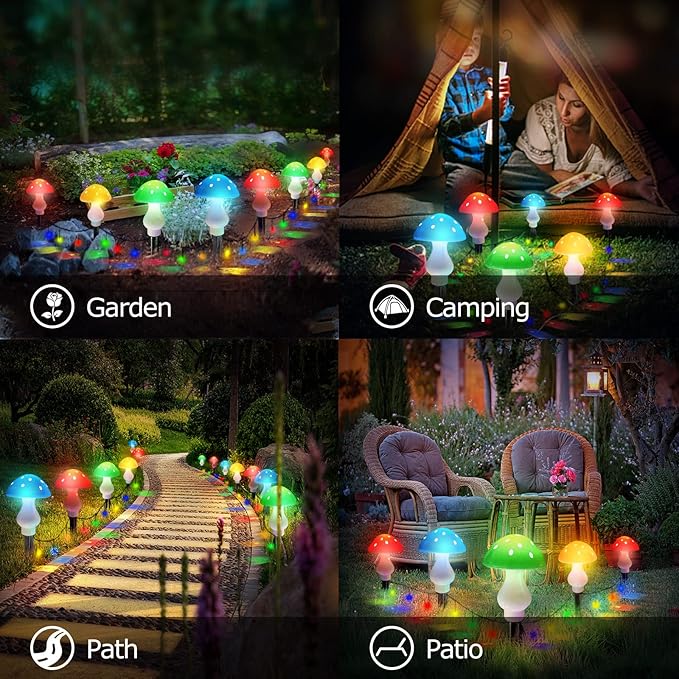 Upgraded Outdoor Solar Garden Lights, 8 Pack 50 LED Mushroom Outdoor 8 Modes 23ft Waterproof Solar Powered Landscape Cute Fairy String Light for Yard Patio Outside Decor（Multicolor）