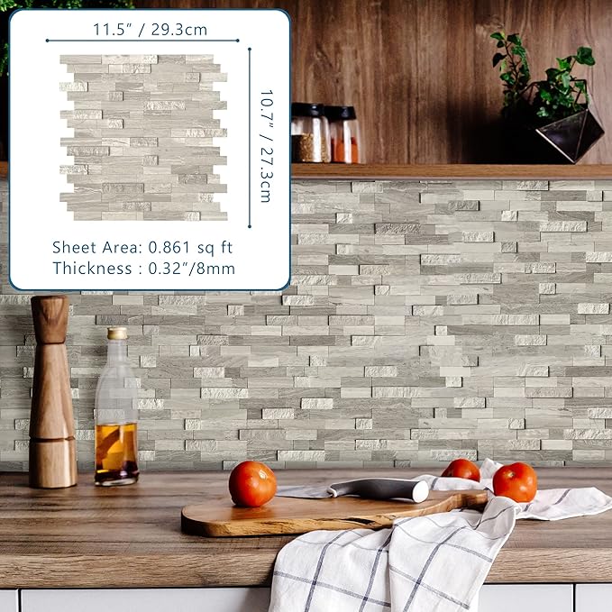 SUNWINGS 5-Sheet Peel and Stick Mosaic Natural 3D Stone Self Adhesive Marble