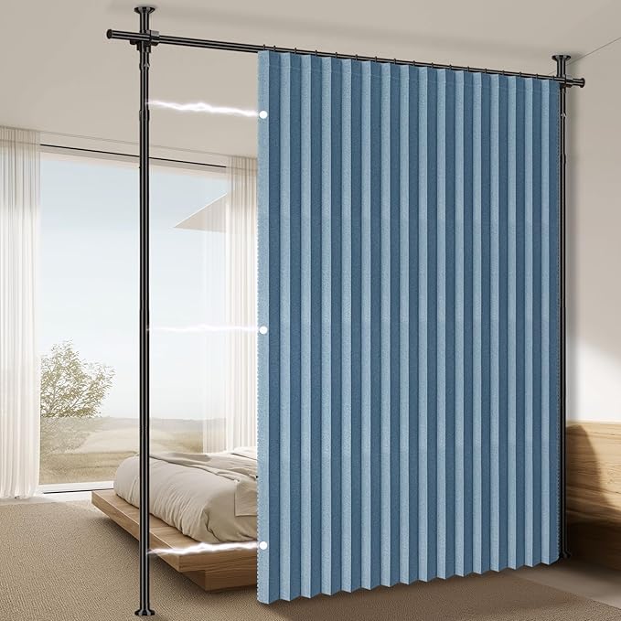 100% Blackout Room Divider Curtains Sets Blue 1 Panel W100 x L84in No Drill