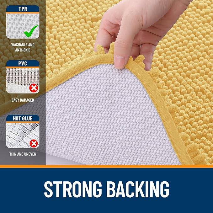 OLANLY Bathroom Rugs 47x20, Extra Soft Absorbent Chenille Bath Rugs, Rubber Backing Quick Dry, Machine Washable Bath Mats for Bathroom Floor, Tub and Shower, Home Decor Accessories, Yellow