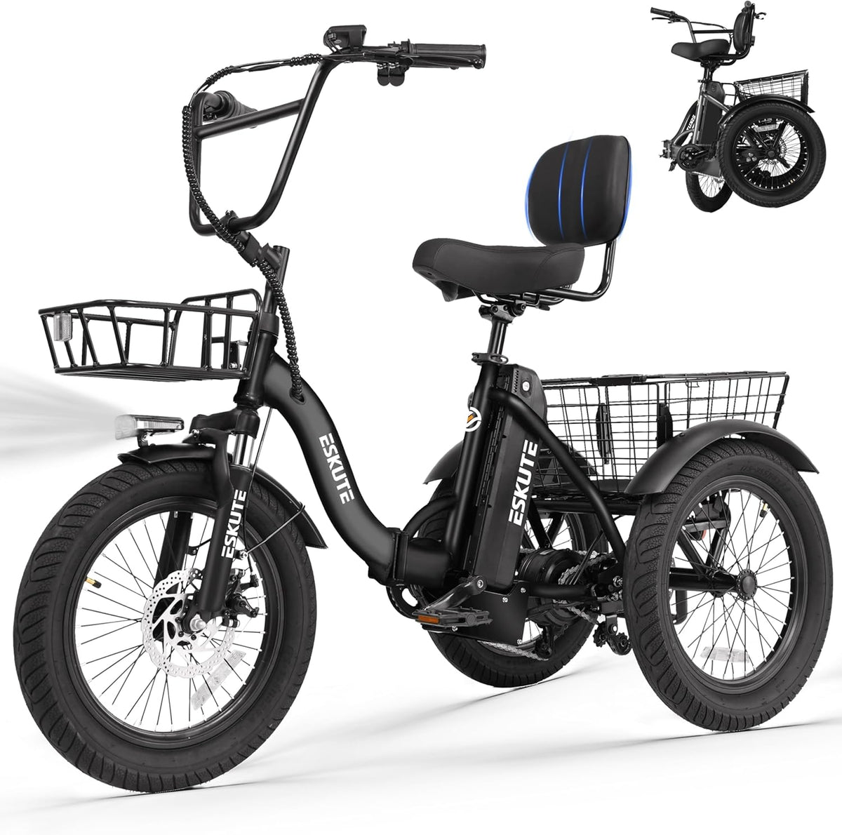 T300 Electric Trike Bike - 1200W Motor & 624Wh Battery | Foldable 3-Wheel E-Bike for Adults, 65-Mile Range