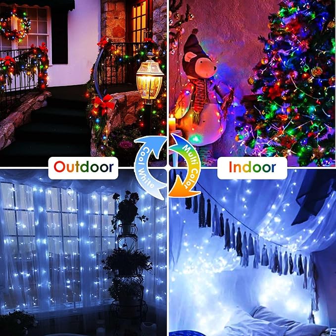 KAQ 300 LED 115FT Multicolor to Cool White Color Changing Christmas String Lights for Outdoor&Indoor, 11 Modes Christmas Tree Clear Wire Fairy Waterproof Lights with Memory Function & Remote & Timer