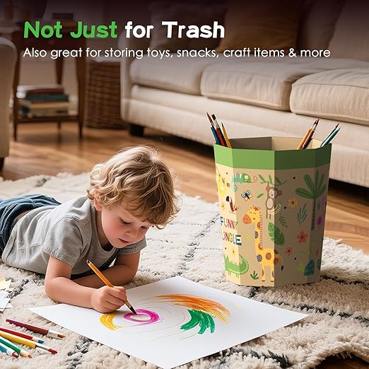 6-Pack Cardboard Trash Can – Foldable, Recyclable, Plastic-Free & Reusable Small Waste Paper Basket for Kids - Garbage Bin Perfect for Bedrooms, Playrooms, Children's Room & Outdoor (3.2 Gallon)