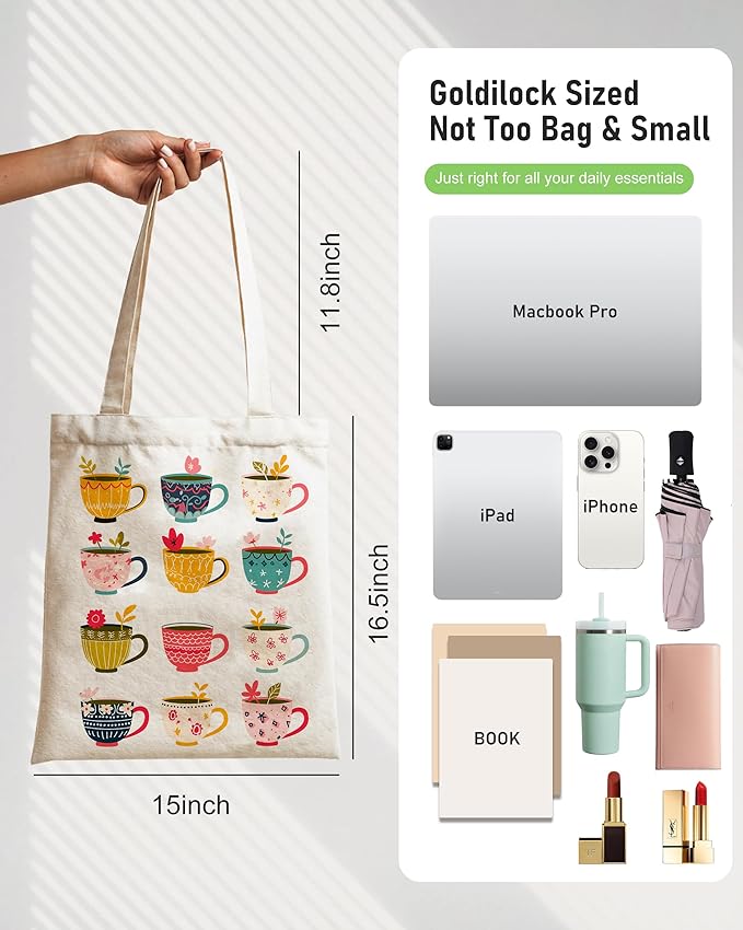 Double-Sided Canvas Tote Bag for Women with Magnetic Snap, Wide Strap & Inner Pocket for Work, Shopping, Travel