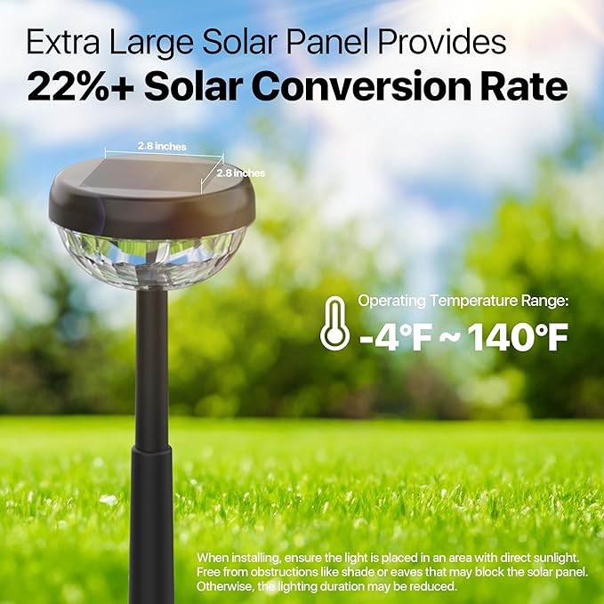 Ensenior 8-Pack Solar Lights Outdoor, Auto ON/Off 3000K LED Solar Garden Lights for Pathway, Yard, Patio, Walkway, Flower Bed, Waterproof, Energy-Efficient Landscape Lighting, Adjustable Height