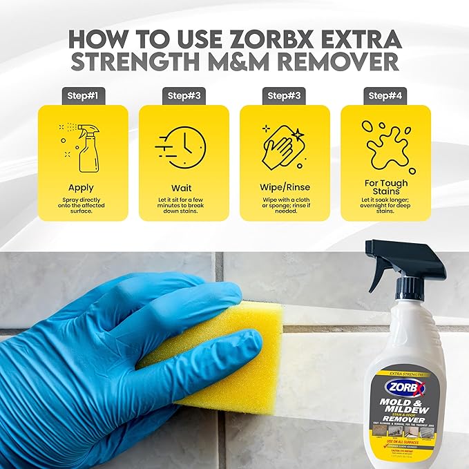 ZORBX Extra Strength Remover & Cleaner Spray 24 FL Oz ?€? Scrub Free Formula - Bleach Free Stain & Smell Eliminator for Shower, Bathroom, Ceiling, Carpet, Cars, Walls & Wood