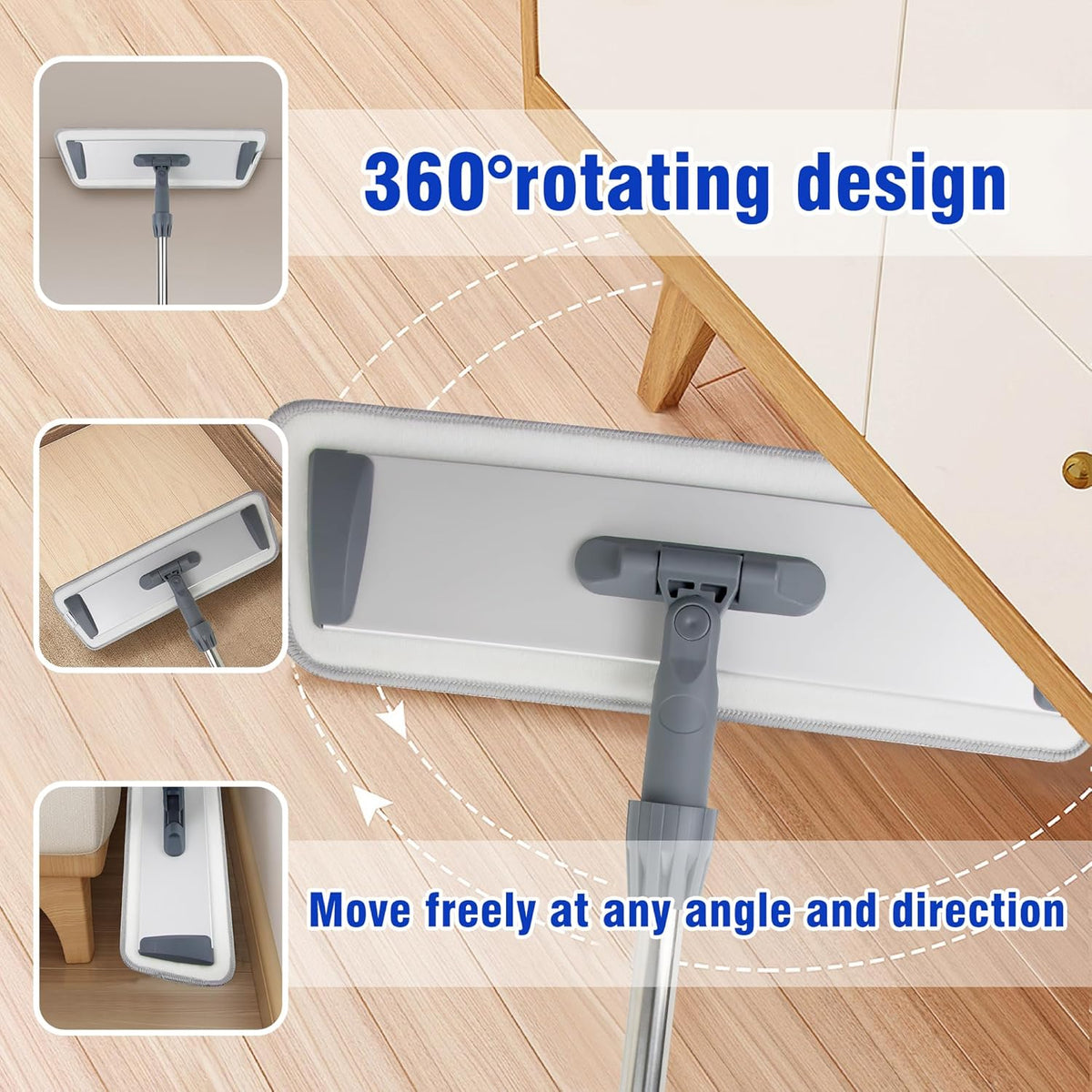 Microfiber Flat Mop for Floor Cleaning - Wet & Dry Mop for Hardwood, Vinyl, Tile Floors with 4 Reusable Washable Pads, Stainless Steel Adjustable Handle, 360° Rotatable Head