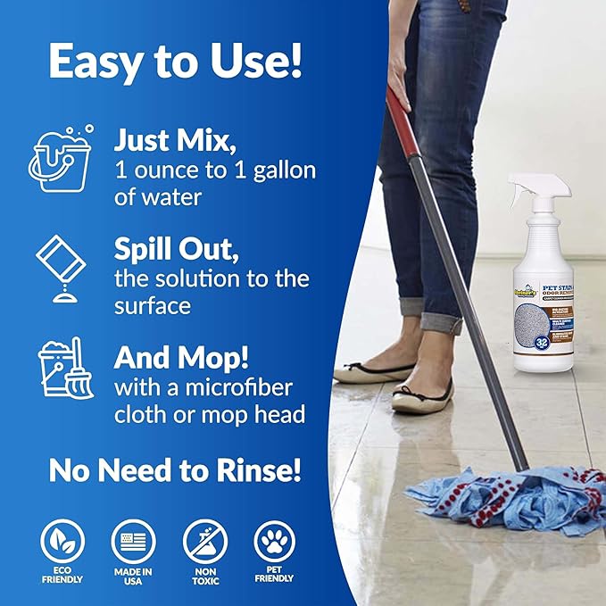 Sheiner's Pet Stain Remover & Pet Odor Eliminator, Advanced Cleaning Bio-Enzyme Cleaner Solution for Carpets, Rugs, Upholstery & Multi-Surfaces, Safe for Pets & Kids. (32 oz)