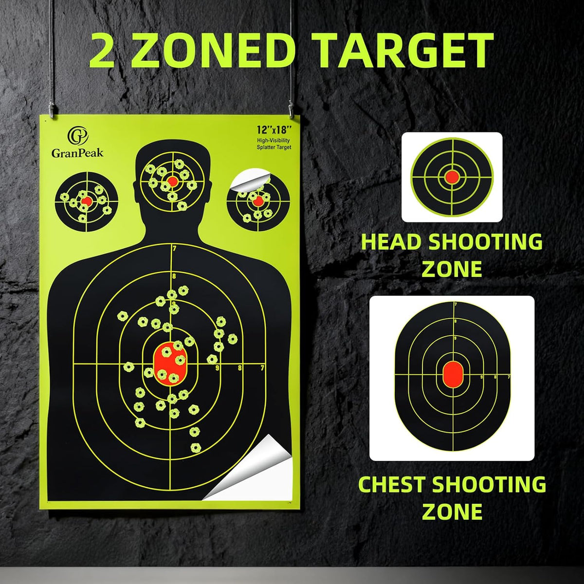 Silhouette Splatter Targets - Adhesive Shooting Targets | Bright Fluorescent Yellow - 12 x 18 Inch