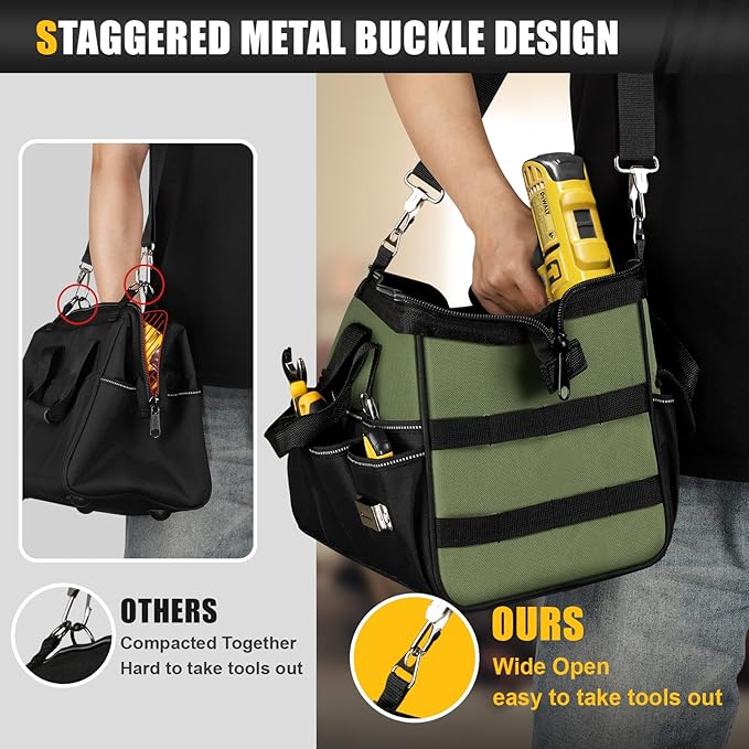 Heavy Duty Tool Bag 15-Inch, 16-Pocket Portable Empty Tool Box Organizer Storage, Toolbox Organization, Soft Handle Large Zipper Carrying Toolbag, Father Day Dad Men Mechanic Welding Birthday Gift
