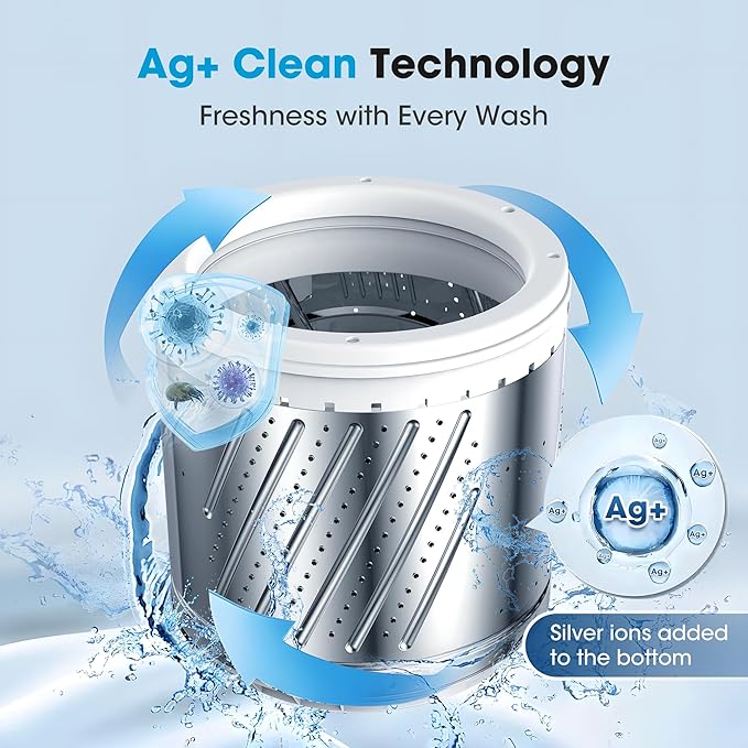 Portable Washing Machine - Compact Home Laundry Washer for Apartment,1.5 Cu.ft,8 Wash programs,10 Water Level, Small Clothes Washer with Drain Pump for Bathroom, Dorms,RVs,White