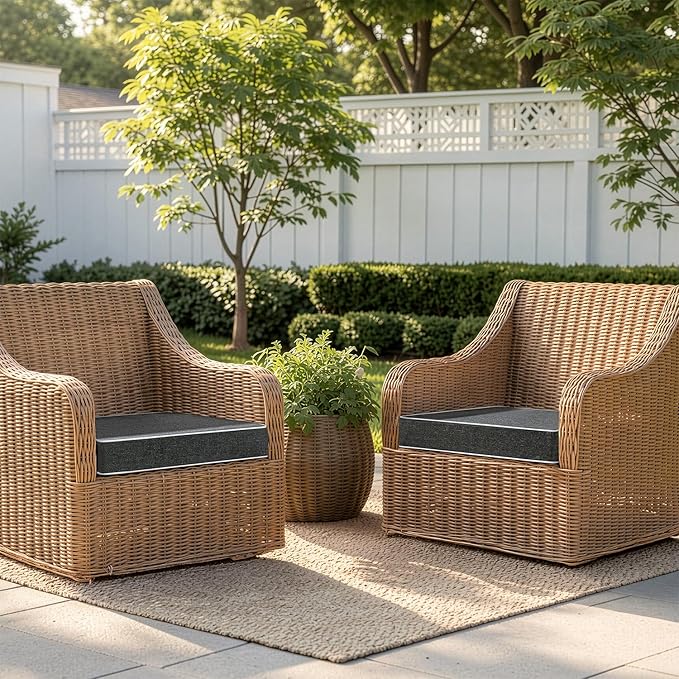MIULEE Dark Grey Outdoor Chair Cushions Set of 2, 18.5x16x3 Inch Waterproof Patio Seat Cushions for Outdoor Furniture Couch Sofa, 3 Year Color Fastness High Density Foam with Adjustable Ties