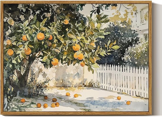 InSimSea Framed Canvas Wall Art Vintage Decor, Orange Trees Art Room Decor Aesthetic, Classic Rustic Farmhouse Wall Decoration for Bedroom Living Room Bathroom Gallery, 12x16inch