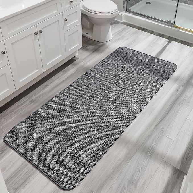 Bath Mat,Ultra Thin Bathroom Runner Rugs,Large Bath Mats for Bathroom,Quick Dry,Non-Slip,Machine Washable,Low Pile,Bath Rug,Shower Outside,Sink,Home Decor Accessories.Dark Grey,2'x6'(24x72inch)