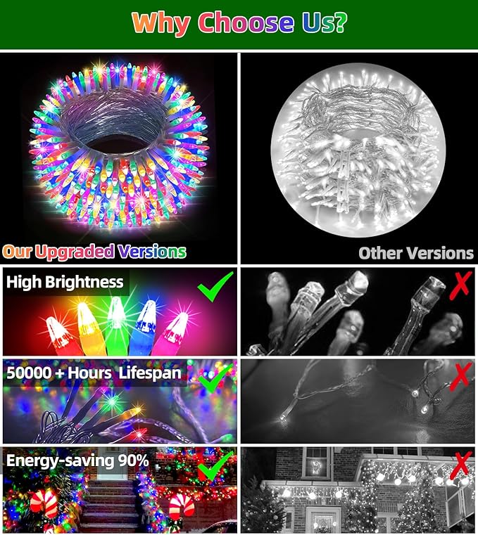 750 LED Chrstmas Lights, 240ft Outdoor Christmas String Lights with 12 Modes, Multicolor LED String Lights with Timer Dimmable Waterproof for Tree Fence Garden Xmas Wedding Party Decor Multicolor