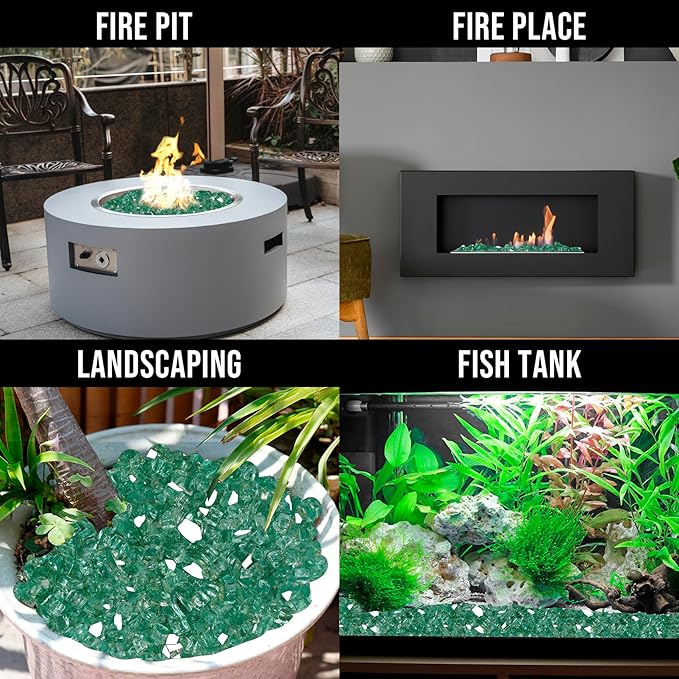Skyflame 10-Pound Fire Glass for Fireplace Fire Pit and Landscaping, 1/2-Inch Light Green Reflective